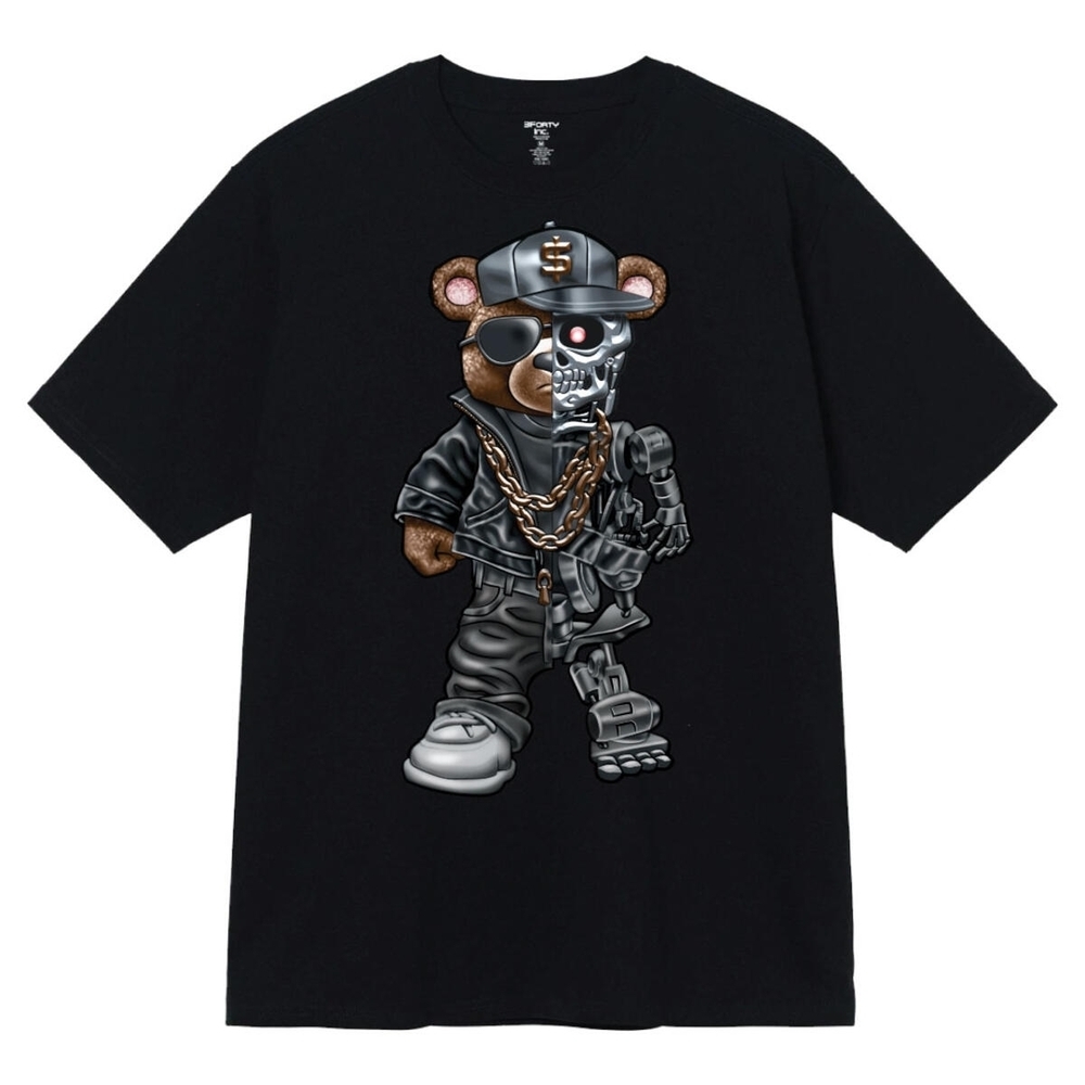 Black Graphic T-Shirt with Bear Design